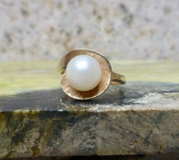 Antique Pearl Ring, Mid-Century Modern Pearl Ring,