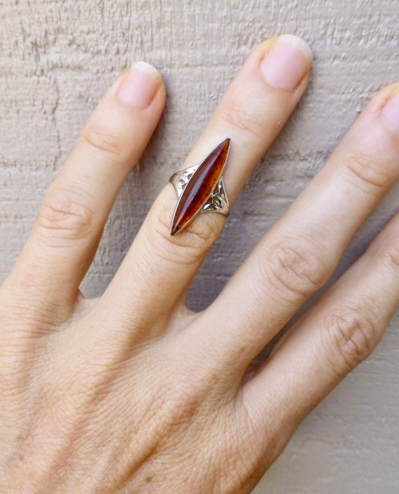 Size 5 3/4, Montana Agate Long Art Deco Ring In 1… - image 8