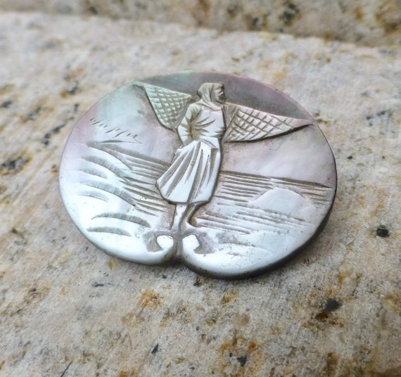 Victorian Mother Of Pearl Dress Pin, Victorian Sh… - image 1