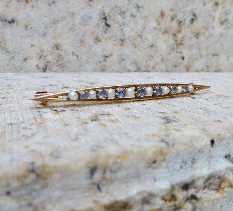 Art Deco Topaz Brooch 10k Art Deco Pin Topaz and Pearl Brooch Art Deco Gold Topaz Pin Dainty Bar Brooch Antique Topaz Brooch