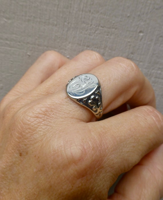 Size 9.75 Solid 10k White Gold Signet Ring, EV Monogram - Etsy