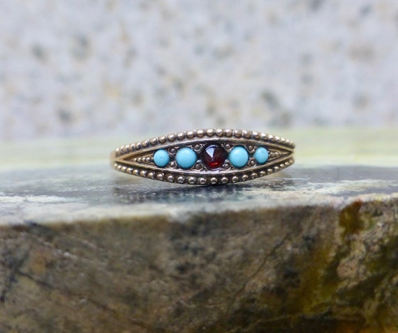 Victorian Glass and Garnet Gold Ring, Antique Garn