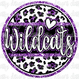 Wildcats Purple Glitter School Mascot Leopard Cheetah Animal Print Svg PNG INSTANT DOWNLOAD Print and Cut File Silhouette Cricut Sublimation