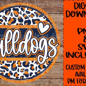Bulldogs marine en oranje glitter school mascotte, school geest, SVG PNG INSTANT DOWNLOAD print- en snijbestand, dtf, sublimatie