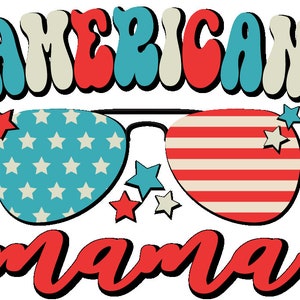 Gafas de sol de mamá americana, bandera patriótica estadounidense, 4 de julio, EE. UU., PNG, descarga instantánea, archivo para imprimir y cortar, silueta, Cricut, sublimación
