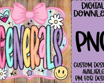 Mascota de la Escuela General, Preppy, Coqueta, Lazo, Primer Día, Espíritu Escolar, PNG, DESCARGA INSTANTÁNEA PNG, Sublimación, DTF, Impresión y Corte