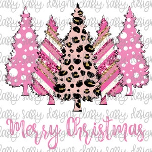 Árvores cor-de-rosa de feliz Natal, árvores com estampas de animais, arquivo de corte PNG, silhueta Cricut, DOWNLOAD INSTANTÂNEO, sublimação de Natal