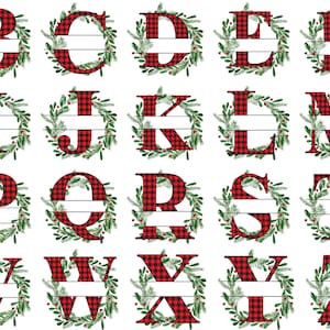 Buffalo Plaid Split Monogramm Buchstaben mit Kranz Vollständiges Alphabet PNG SOFORTIGER DOWNLOAD Schnitt Datei Silhouette Cricut Sublimation