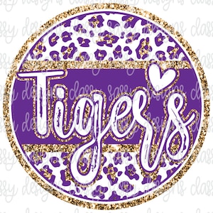 Tigers Purple and Gold School Mascot Leopard Cheetah Animal Print PNG INSTANT DOWNLOAD Print and Cut File Silhouette Cricut Sublimation