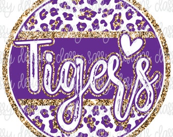 Tigers Purple and Gold School Mascot Leopard Cheetah Animal Print PNG INSTANT DOWNLOAD Print and Cut File Silhouette Cricut Sublimation