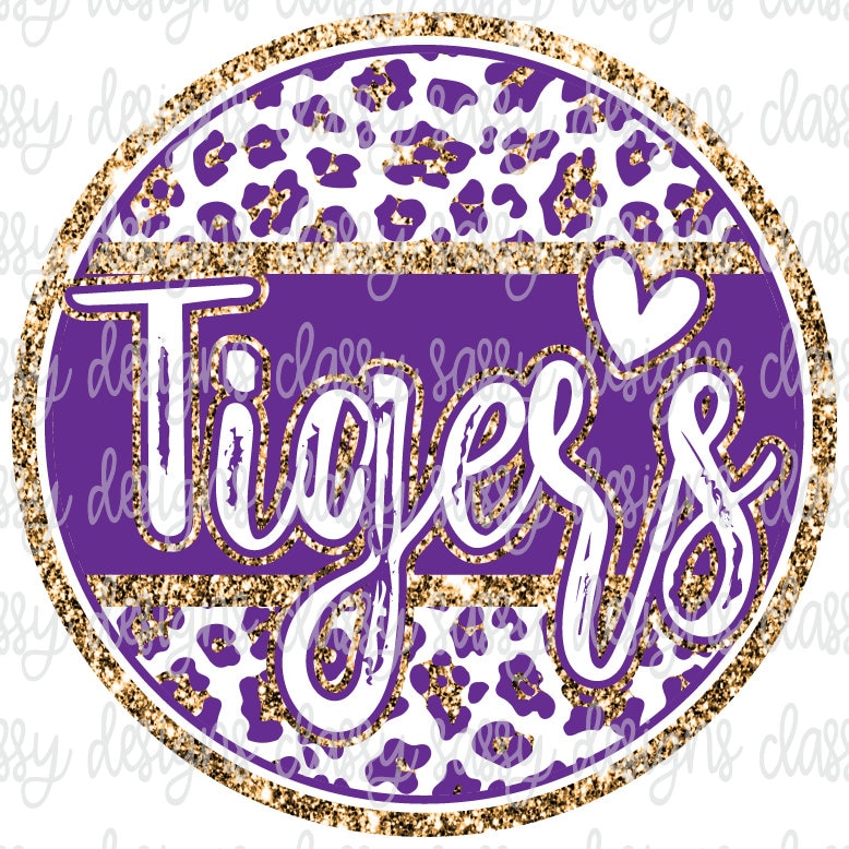 Tigers Purple and Gold School Mascot Leopard Cheetah Animal Print PNG INSTANT DOWNLOAD Print and Cut File Silhouette Cricut Sublimation