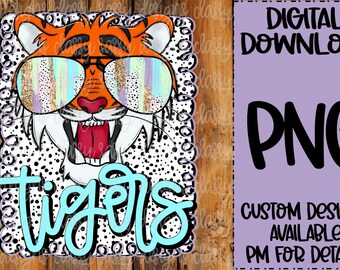 Mascotte della scuola Tigers, occhiali da sole mascotte, mascotte preppy, spirito scolastico png, sport png, PNG DOWNLOAD IMMEDIATO Sublimazione, DTF, stampa e taglio