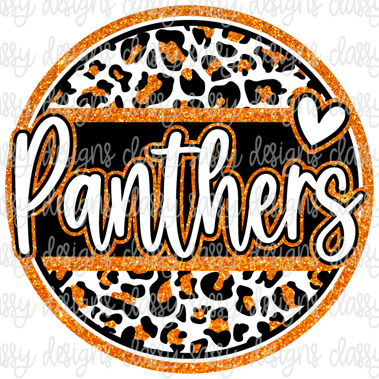 Panthers Orange Glitter School Mascot Leopard Cheetah Svg PNG INSTANT DOWNLOAD Print and Cut File Silhouette Cricut Sublimation
