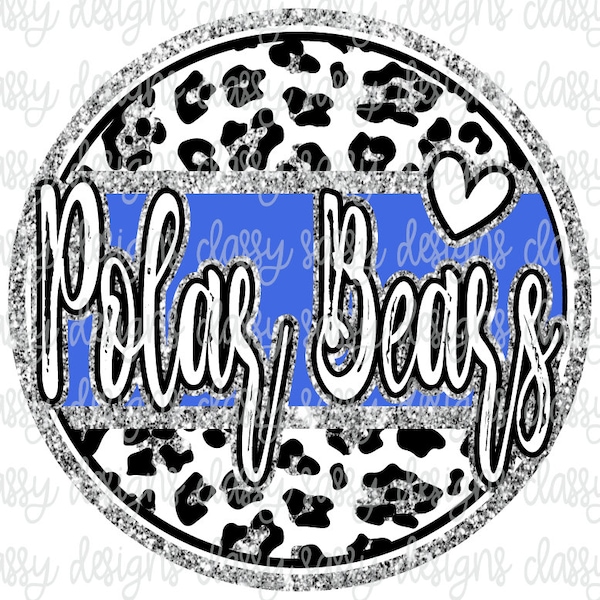 Polar Bears Royal Blue and Silver School Mascot Leopard Cheetah Svg PNG INSTANT DOWNLOAD Print and Cut File Silhouette Cricut Sublimation