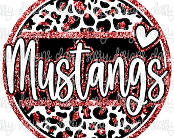 Mustangs rode glitter schoolmascotte, schoolgeest, SVG PNG INSTANT DOWNLOAD print- en snijbestand, sublimatie, dtf