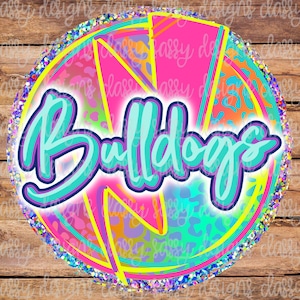 Bulldogs School Mascot, Neon Leopard, School Spirit png, Sports png, PNG INSTANT DOWNLOAD Sublimation, Dtf, Print and Cut