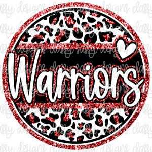 Mascota de la escuela Warriors Red Glitter, Espíritu escolar, Camisa del equipo, Svg PNG DESCARGA INSTANTE Imprimir y cortar archivo, Sublimación, Dtf