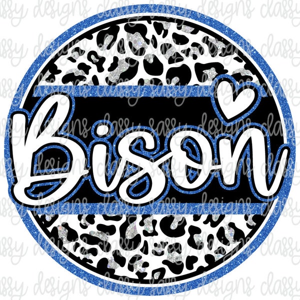 Bison Royal Blue and Silver Glitter School Mascot, School Spirit png, Sports png, Svg PNG INSTANT DOWNLOAD Sublimation, Dtf, Print and Cut