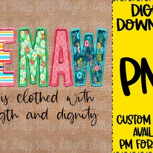 Memaw Ella está vestida de fuerza y dignidad, Día de la Madre, DESCARGA INSTANTÁNEA PNG, Archivo para imprimir y cortar, Sublimación, DTF