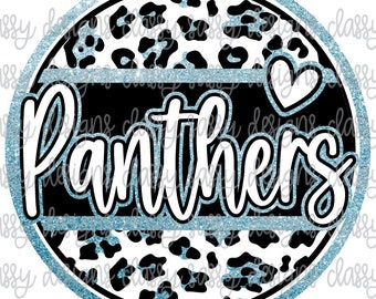 Mascota escolar Panthers azul claro con brillo, diseño de leopardo y guepardo. Archivo SVG y PNG de descarga instantánea. Archivo para imprimir y cortar con Silhouette y Cricut para sublimación.