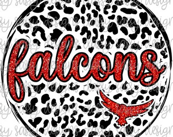 Falcons Red School Mascot Leopard Cheetah Animal Print SvG PNG INSTANT DOWNLOAD Print and Cut File Silhouette Cricut Sublimation