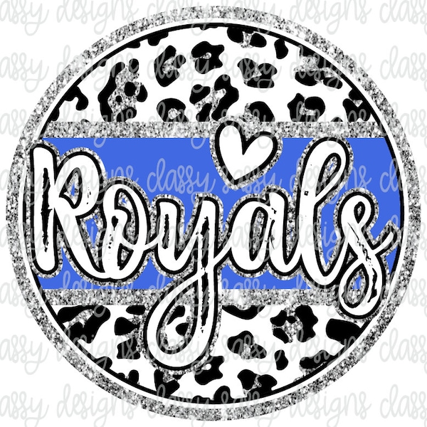 Royals Blue Glitter School Mascot Leopard Cheetah Animal Print Sublimation Transfer Ready to Press