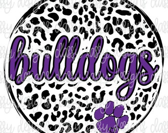 Bulldogs Purple School Mascot Leopard Cheetah Animal Print SvG PNG INSTANT DOWNLOAD Print and Cut File Silhouette Cricut Sublimation