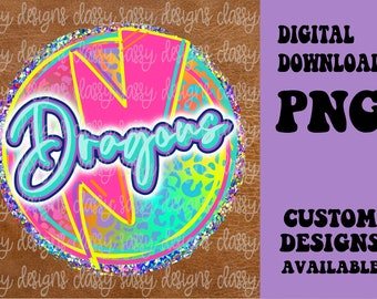 Dtf, mascotte della scuola dei draghi, leopardo al neon, arte, arte, sublimazione png