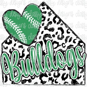 Bouledogues vert école mascotte Baseball Softball léopard guépard PNG téléchargement immédiat impression et coupe fichier Silhouette Cricut Sublimation