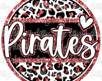 Piratas Red Glitter Escuela Mascota Leopard Cheetah Svg PNG DESCARGA INSTANTE Imprimir y Cortar Archivo Silueta Cricut Sublimación
