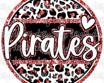 Pirates Red Glitter School Mascot Leopard Cheetah Svg PNG INSTANT DOWNLOAD Print and Cut File Silhouette Cricut Sublimation