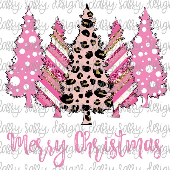 Merry Christmas Pink Trees Animal Print Trees Sublimation Etsy