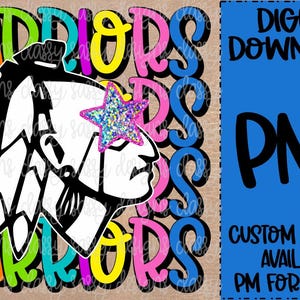 Warriors School Mascot, Mascot Stars, Preppy Mascot, School Spirit png, Sports png, PNG INSTANT DOWNLOAD Sublimation, Dtf, Print and Cut