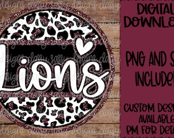 Lions Maroon Glitter School Mascotte, School Spirit, Svg PNG INSTANT DOWNLOAD Print en knipbestand, dtf, sublimatie