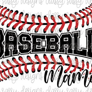 Peut inclure: Graphique sur le thème du baseball noir et rouge avec le texte "Baseball Mama" en gras, en noir.
