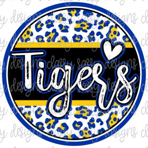 Tigers Blue Yellow Glitter School Mascot Leopard Cheetah Animal Print PNG INSTANT DOWNLOAD Print and Cut File Silhouette Cricut Sublimation