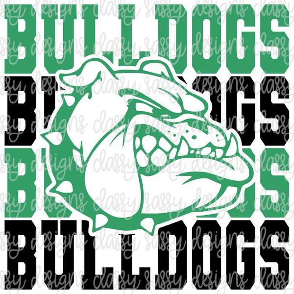 Bulldogs Stacked Kelly Green and Black School Mascot, School Spirit png, Sports png, Svg PNG INSTANT DOWNLOAD Sublimation Dtf, Print and Cut