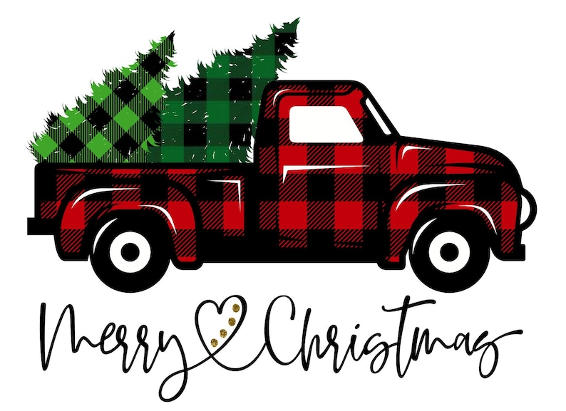 Download Buffalo Plaid Merry Christmas Truck Trees PNG INSTANT ...