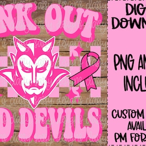 Diablos Rojos Rosados, Concientización sobre el Cáncer de Mama, SVG PNG, DESCARGA INSTANTÁNEA, Archivo para Imprimir y Cortar, Silueta, Cricut, Sublimación, DTF