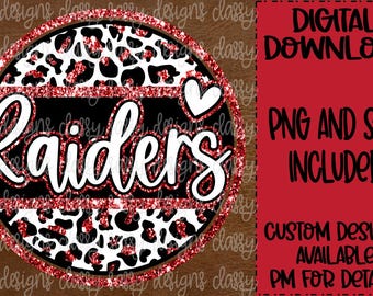 Raiders Red Glitter School Mascot Leopard Cheetah Animal Print Svg PNG INSTANT DOWNLOAD Print and Cut File, Dtf, Sublimation