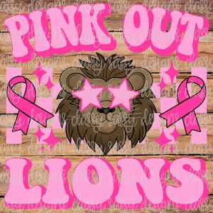 Pink Out Lions, Breast Cancer Awareness, voetbal, PNG INSTANT DOWNLOAD Print en knip bestand, sublimatie, DTF