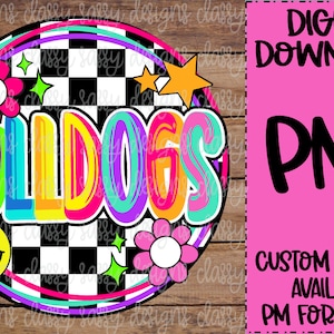 Bulldogs School Mascot, Checker Circle, School Spirit png, Sports png, PNG INSTANT DOWNLOAD Sublimation, Dtf, Print and Cut