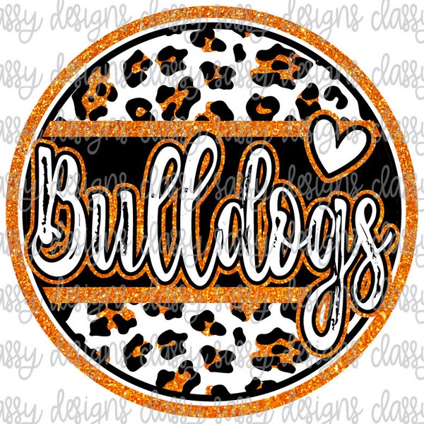Bulldogs Glitter School Mascot Leopard Cheetah Animal Print Transferencia de sublimación lista para presionar