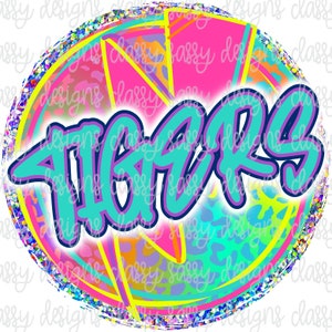 Tigers School Mascot, School Spirit png, Neon Leopard Mascot, PNG Instant Download Print and Cut File Silhouette Cricut Sublimation DTF