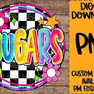 Cougars School Mascot, Checker Circle, School Spirit png, Sports png, PNG INSTANT DOWNLOAD Sublimation, Dtf, Print and Cut