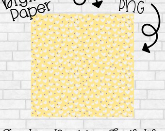 Papel digital primaveral con corazones amarillos (descarga instantánea)