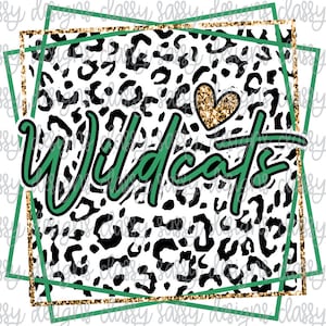 Mascote da escola Wildcats verde e dourado leopardo chita animal print PNG DOWNLOAD INSTANTÂNEO Imprimir e cortar arquivo Silhueta Cricut Sublimação