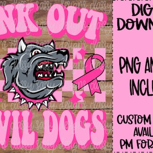 Perros diablo rosados, concienciación sobre el cáncer de mama, PNG DESCARGA INSTANTÁNEA Archivo para imprimir y cortar Silhouette Cricut Sublimación Dtf