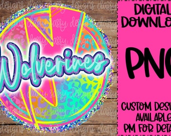 Wolverines School Mascot, Neon Leopard, School Spirit png, Sports png, PNG INSTANT DOWNLOAD Sublimazione, Dtf, Stampa e taglio