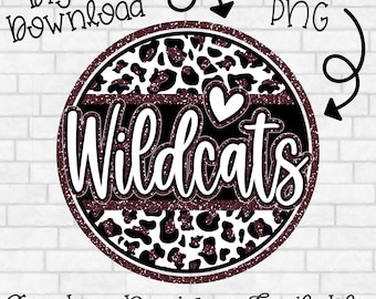 Mascota de los Wildcats, brillo granate, espíritu escolar PNG, SVG (descarga digital)